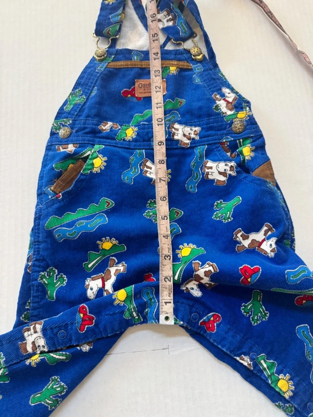 VTG OshKosh Corduroy Vestbak Overalls Blue  Western Horse Pattern Toddler 4T USA